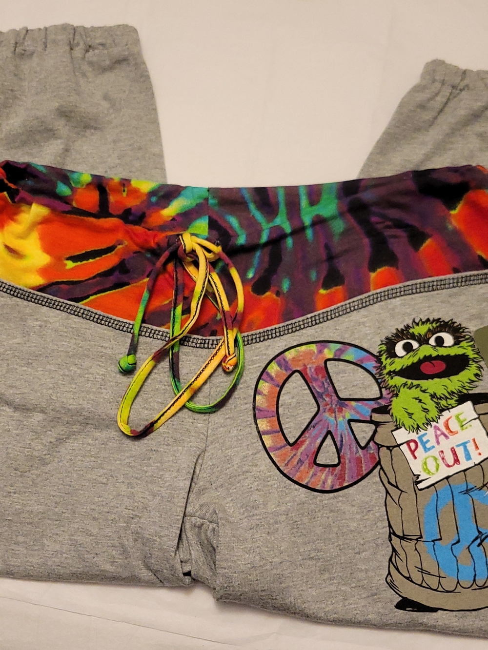Sesame Street Grey Pajama Pants with Tie-Dye Waistband and Oscar Graphic